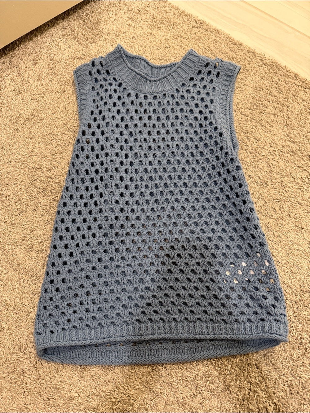 J. Crew Blue Open-Knit Sleeveless Sweater Vest